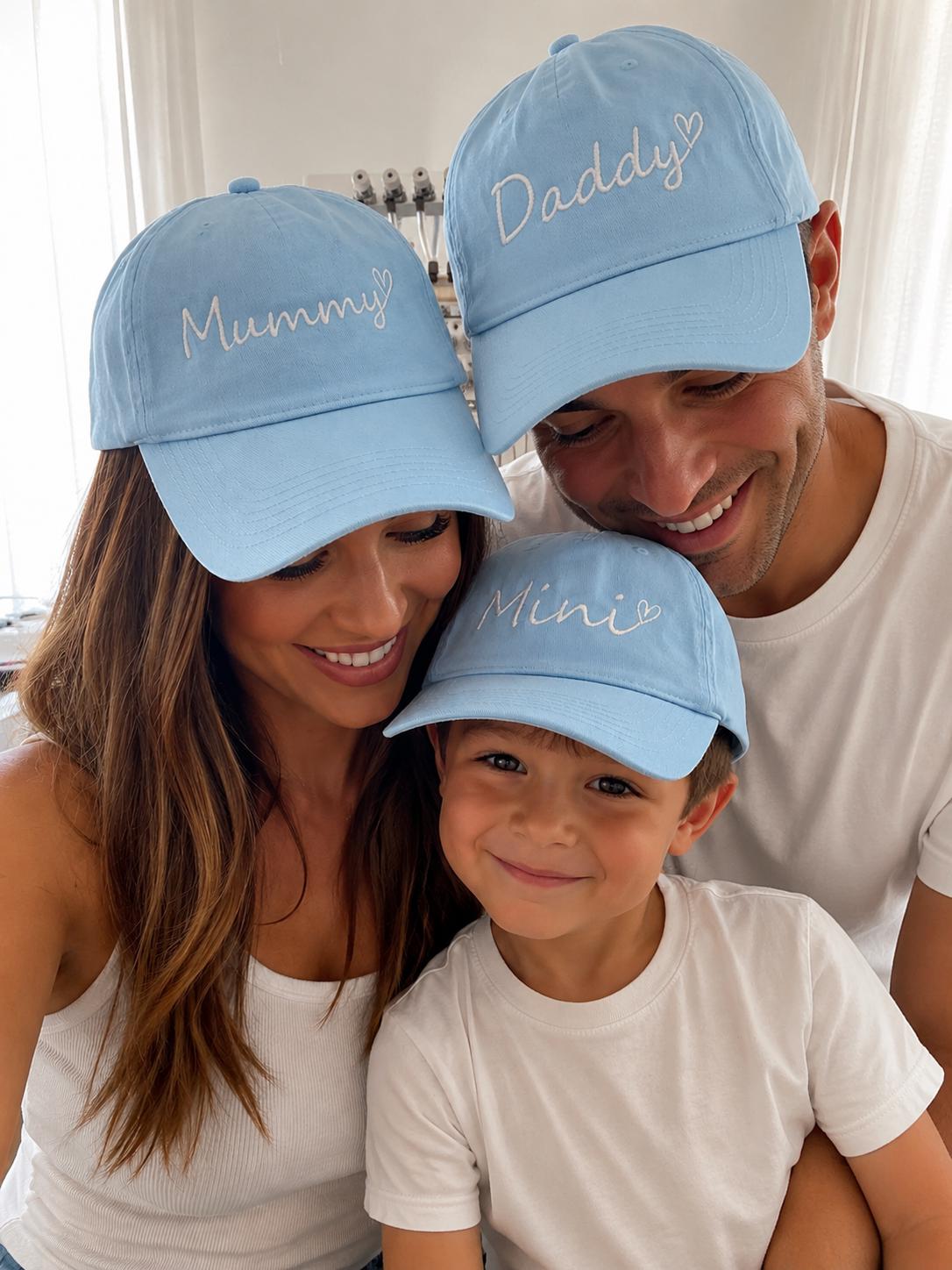Matching Family Summer Hats – Embroidered Mummy, Daddy & Mini Caps