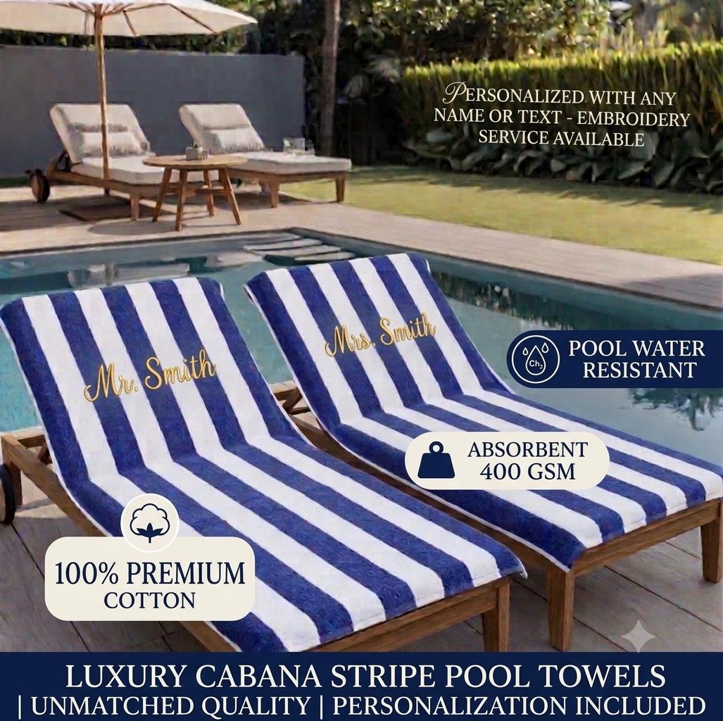 Personalised Cabana Stripe Beach Towel – Embroidered Name - Image 3