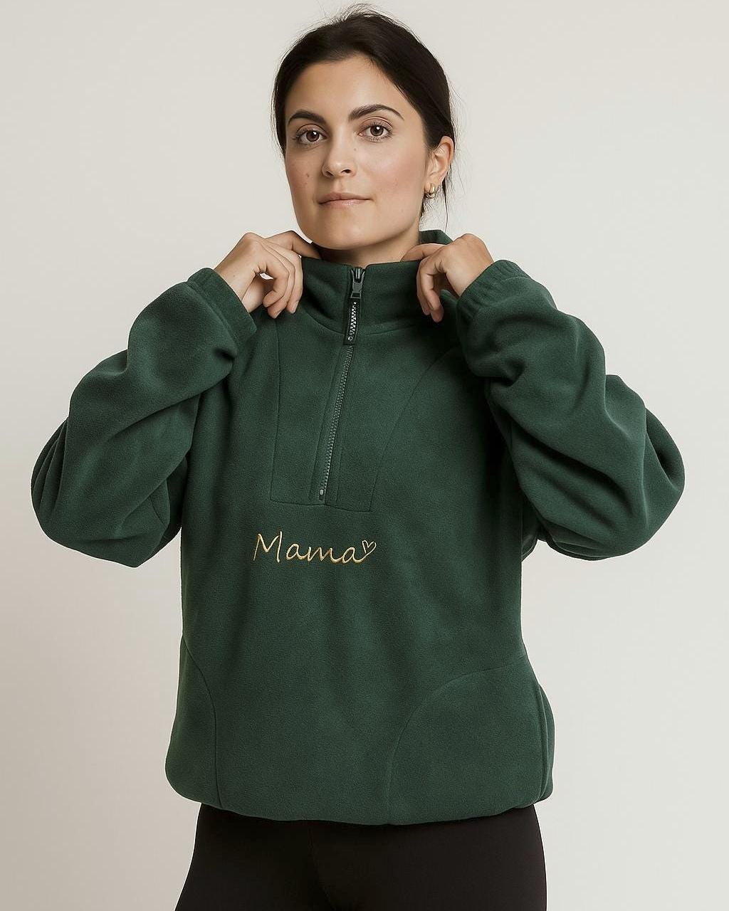 Personalised Mama Half-Zip Fleece – Embroidered Kids Names on Sleeves - Image 3