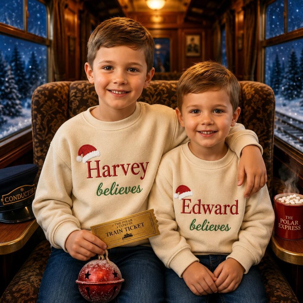 Personalised Kids Christmas Jumper – Embroidered Name Believes Sweatshirt