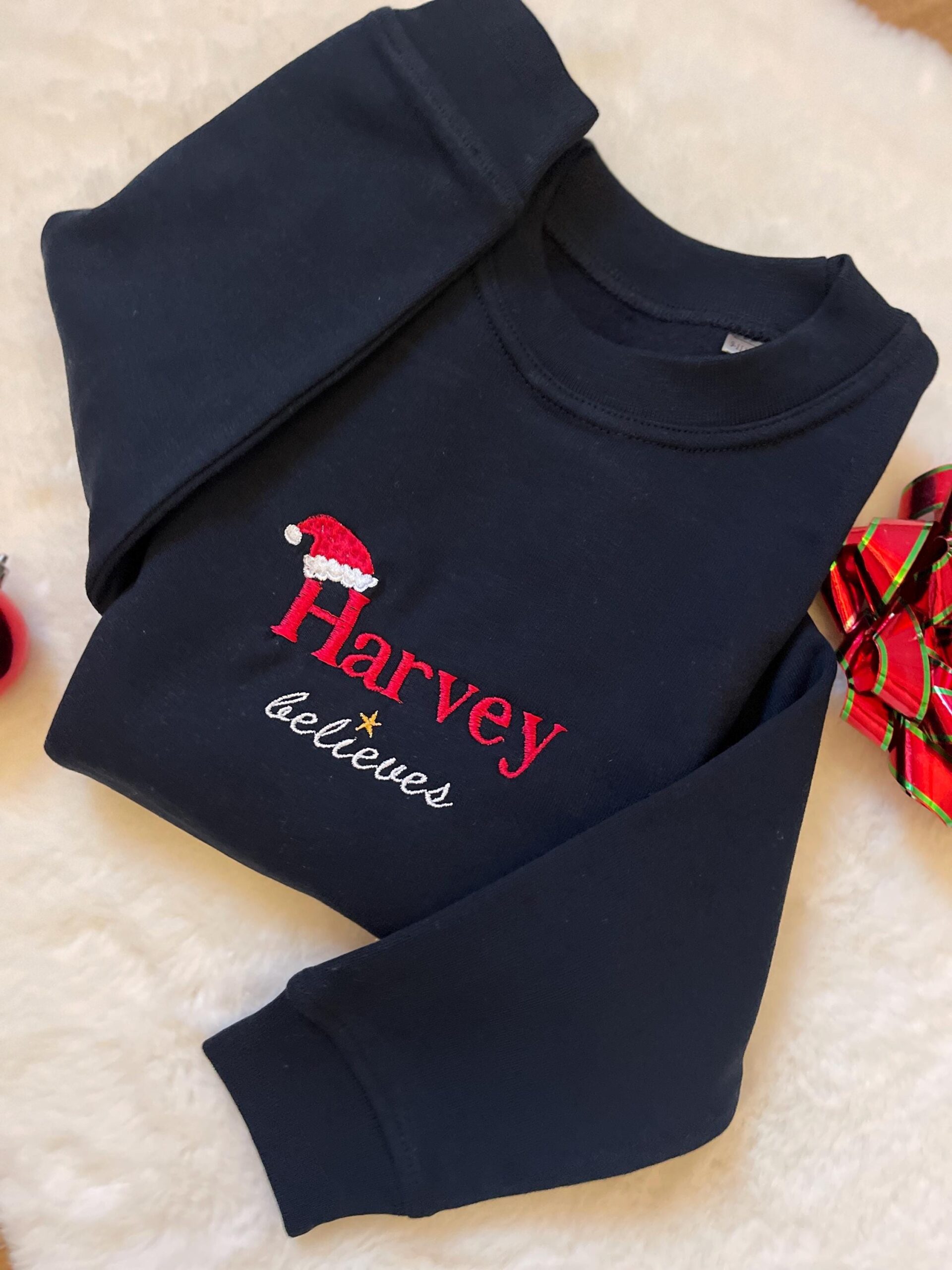 Personalised Kids Christmas Jumper – Embroidered Name Believes Sweatshirt - Image 7