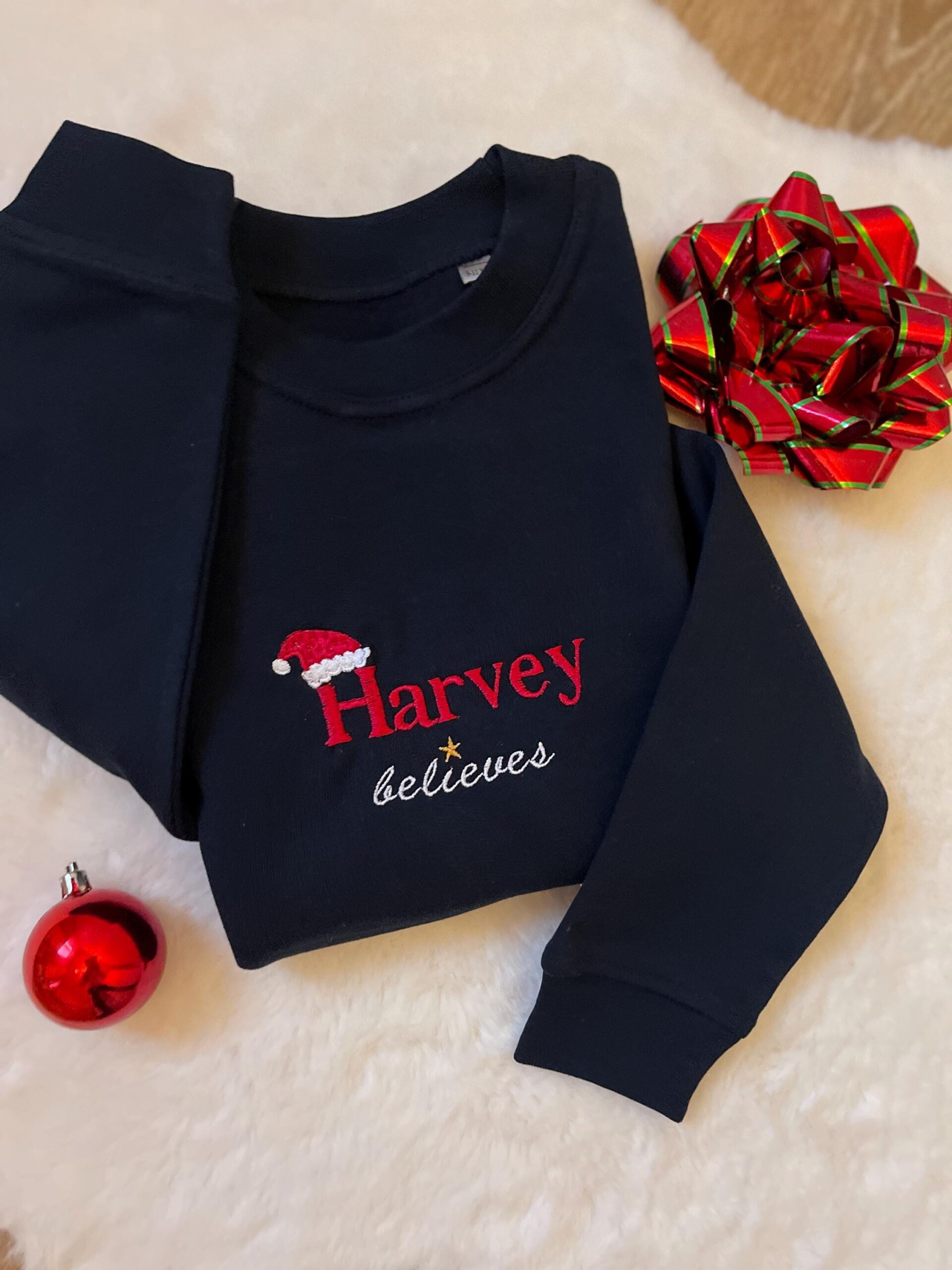 Personalised Kids Christmas Jumper – Embroidered Name Believes Sweatshirt - Image 9