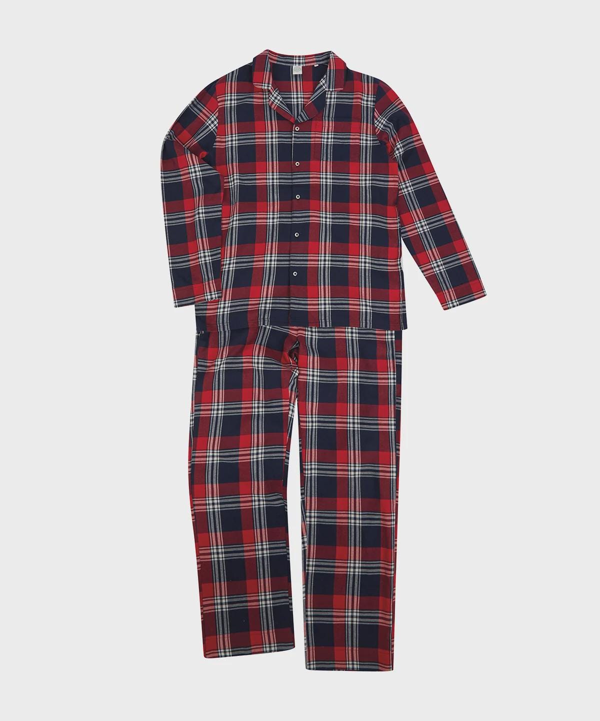 Personalised Adult Christmas Pyjamas – Embroidered Red Tartan Flannel PJs - Image 4
