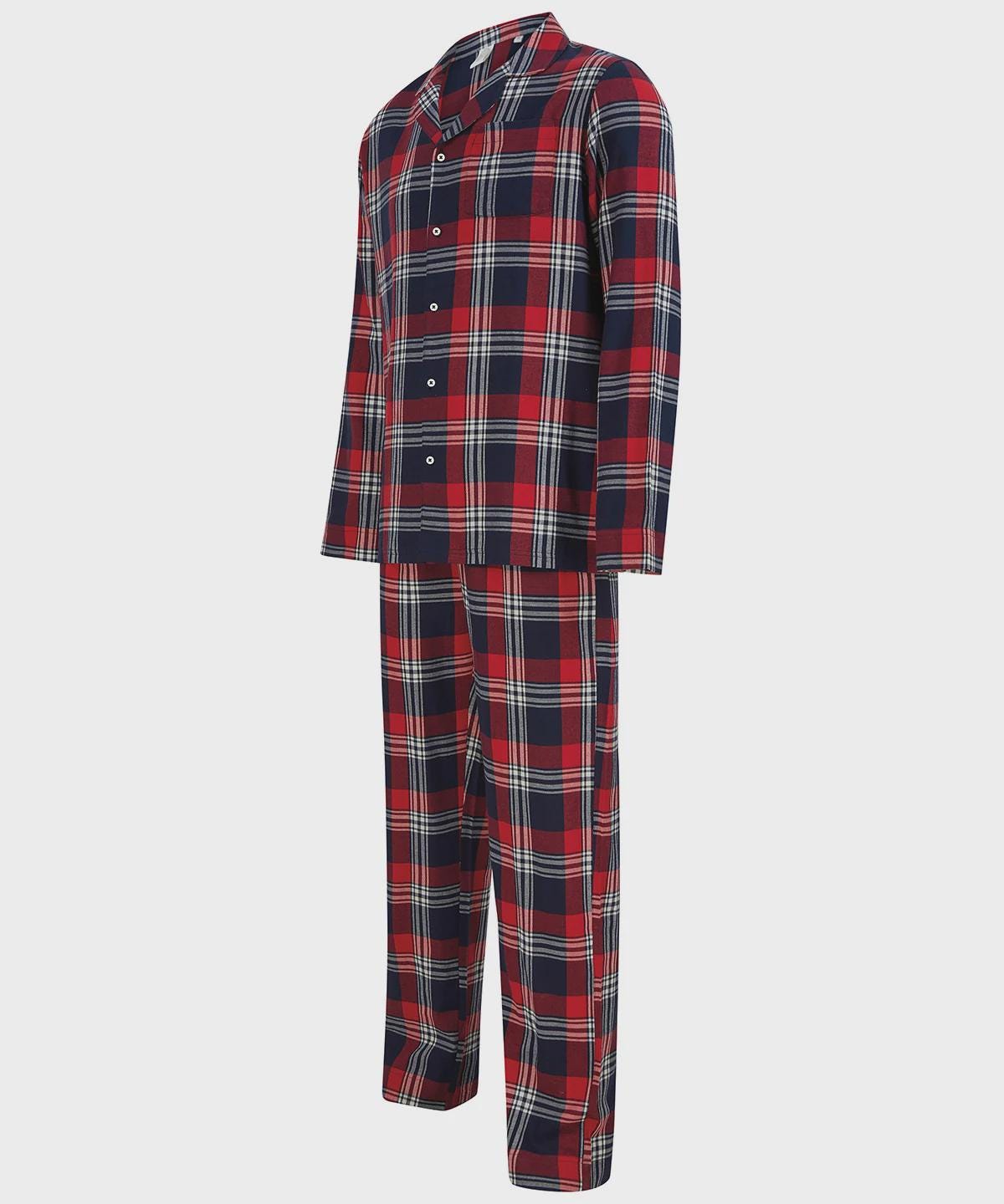 Personalised Adult Christmas Pyjamas – Embroidered Red Tartan Flannel PJs - Image 6