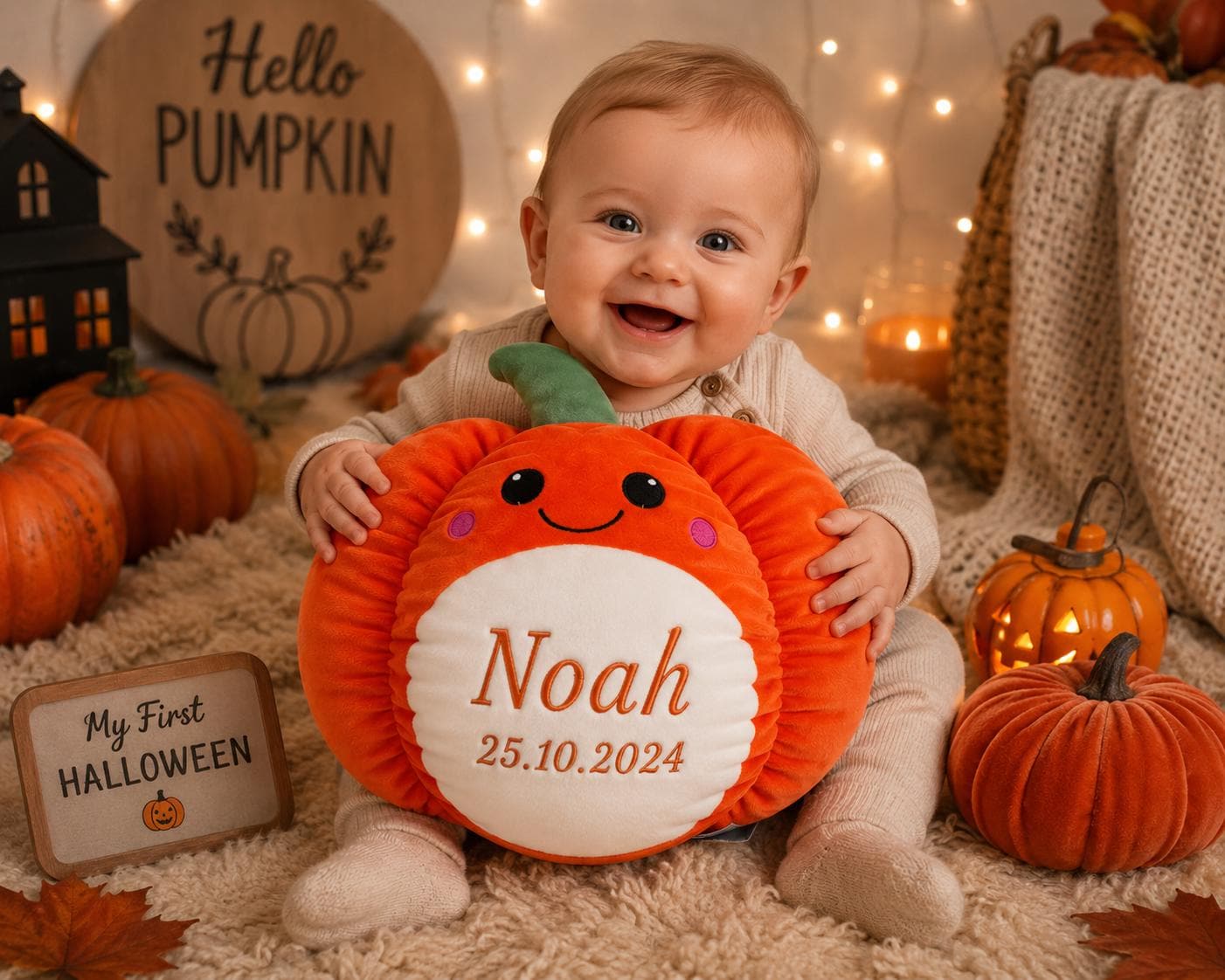 Personalised Pumpkin Plush Toy – Embroidered Halloween Name Gift - Image 4