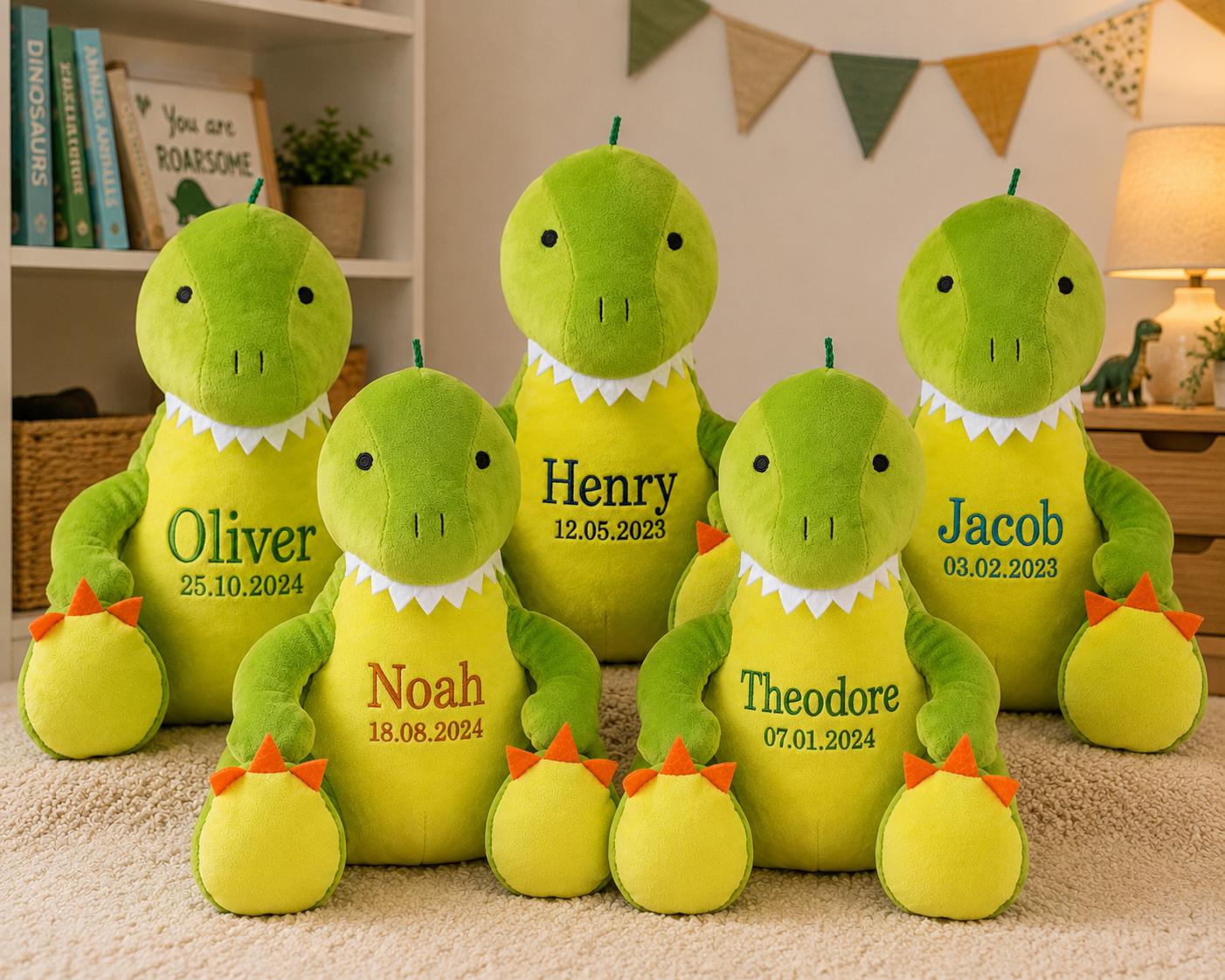 Personalised Dinosaur Plush Toy – 42cm Embroidered Name Dino - Image 3
