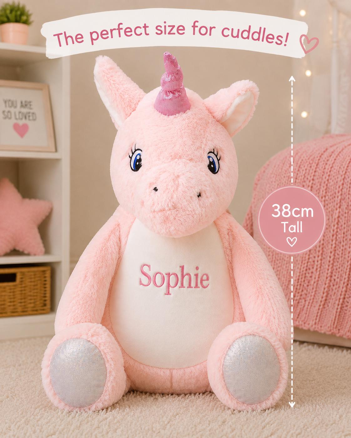 Personalised Unicorn Plush Toy – 38cm Embroidered Name Gift - Image 4
