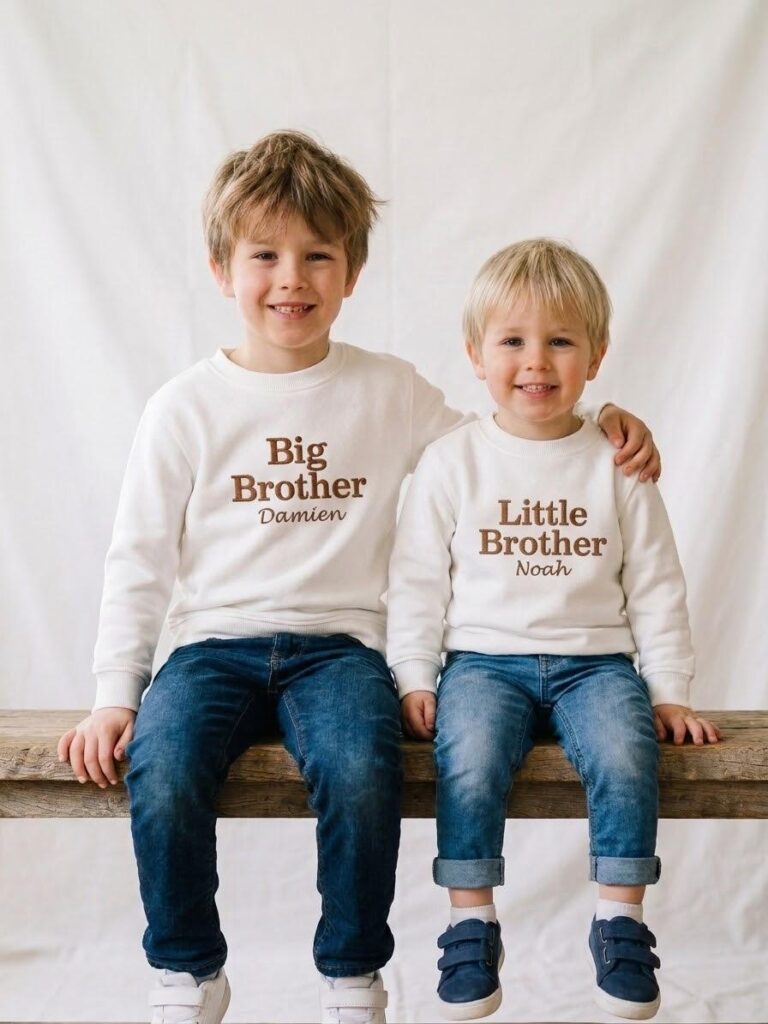 Personalised Big Brother & Little Brother Sweatshirt – Embroidered Sibling Jumper