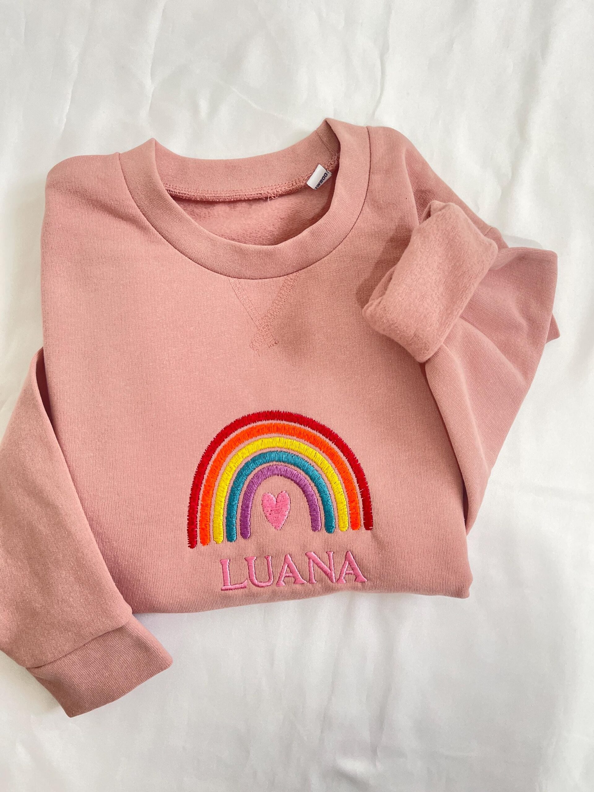 Personalised Girls Rainbow Birthday Sweatshirt – Embroidered Name & Age - Image 5