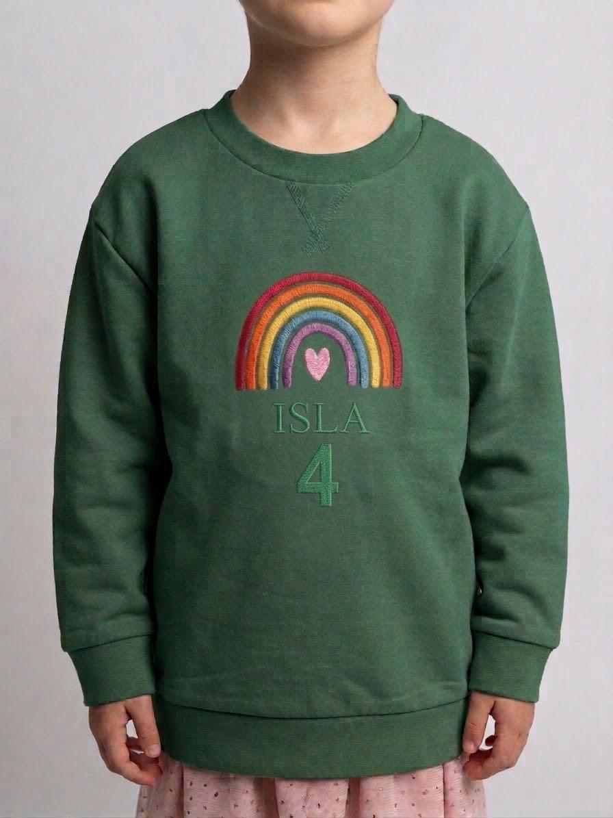 Personalised Girls Rainbow Birthday Sweatshirt – Embroidered Name & Age - Image 4