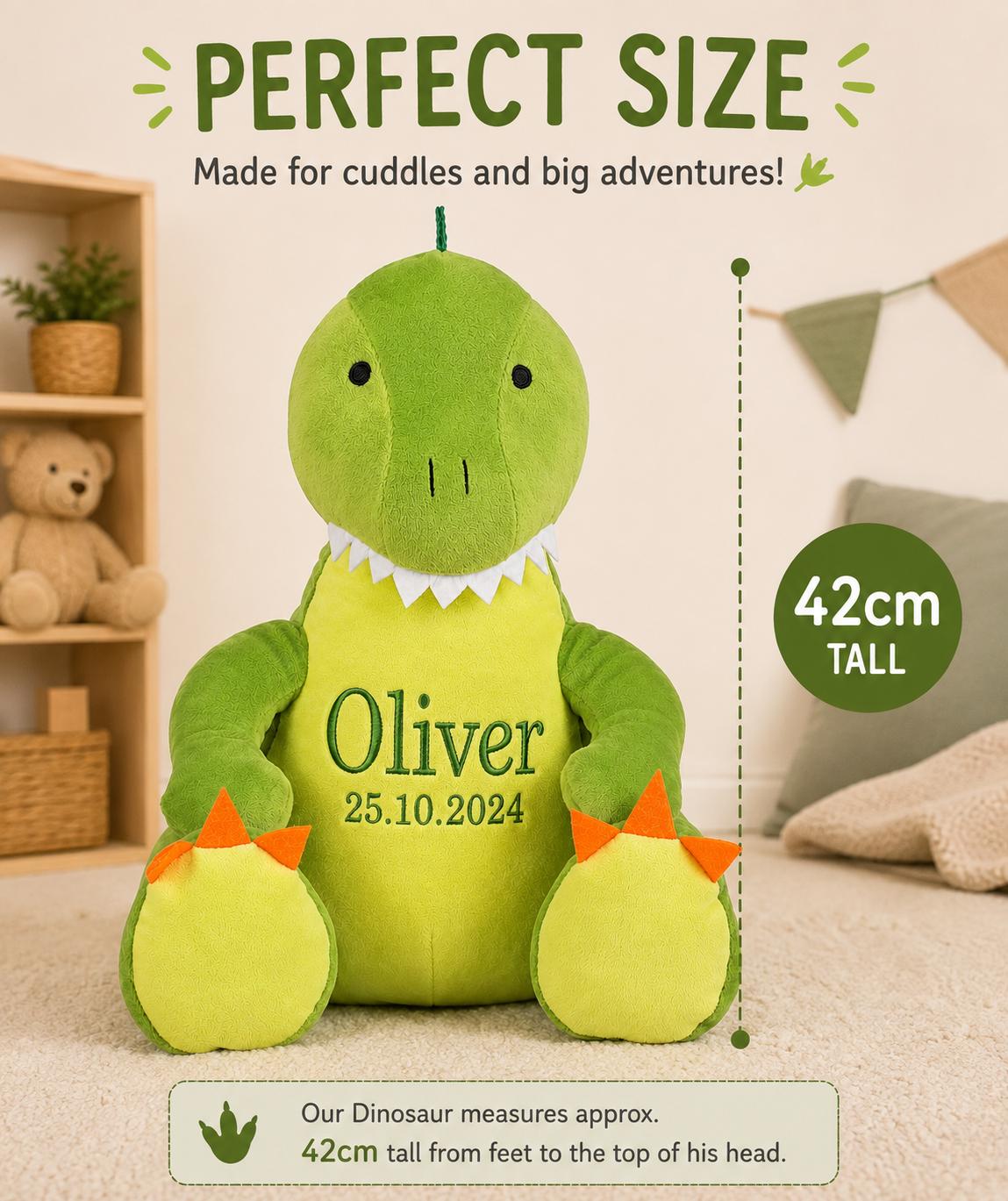 Personalised Dinosaur Plush Toy – 42cm Embroidered Name Dino - Image 4