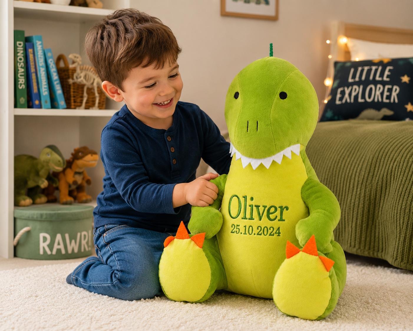 Personalised Dinosaur Plush Toy – 42cm Embroidered Name Dino - Image 6