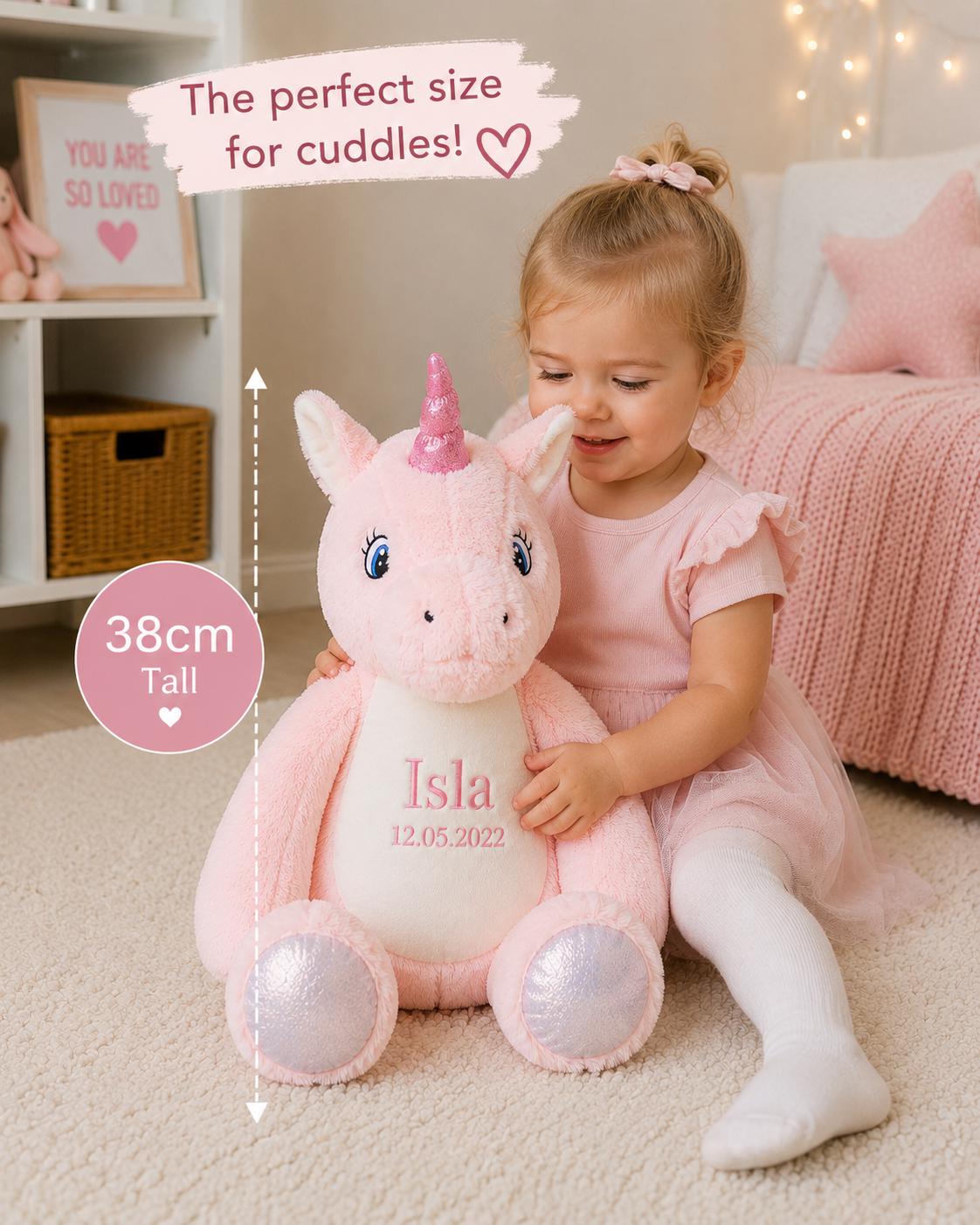 Personalised Unicorn Plush Toy – 38cm Embroidered Name Gift - Image 2