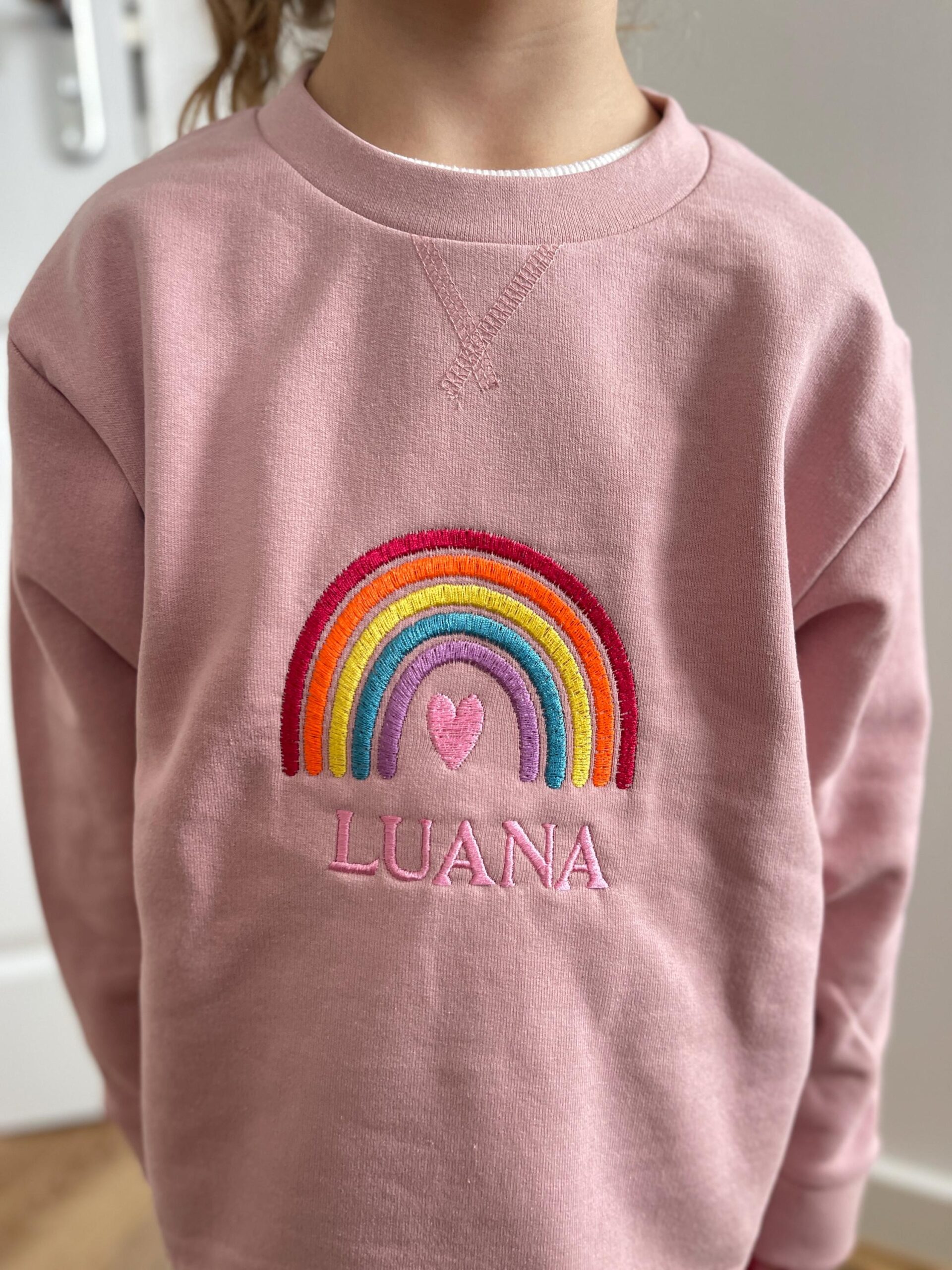 Personalised Girls Rainbow Birthday Sweatshirt – Embroidered Name & Age - Image 8