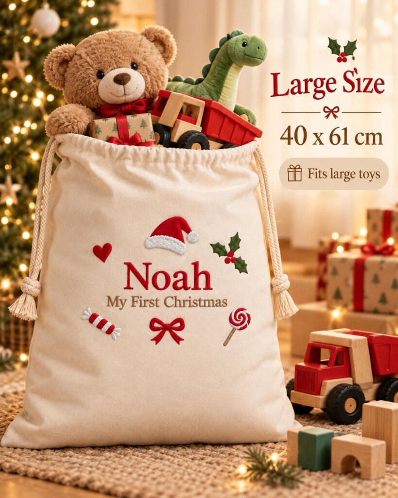 Personalised Organic Cotton Christmas Sack β Name & Message