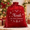 Personalised Velvet Christmas Sack – Embroidered Name Santa Gift Bag – photo 1